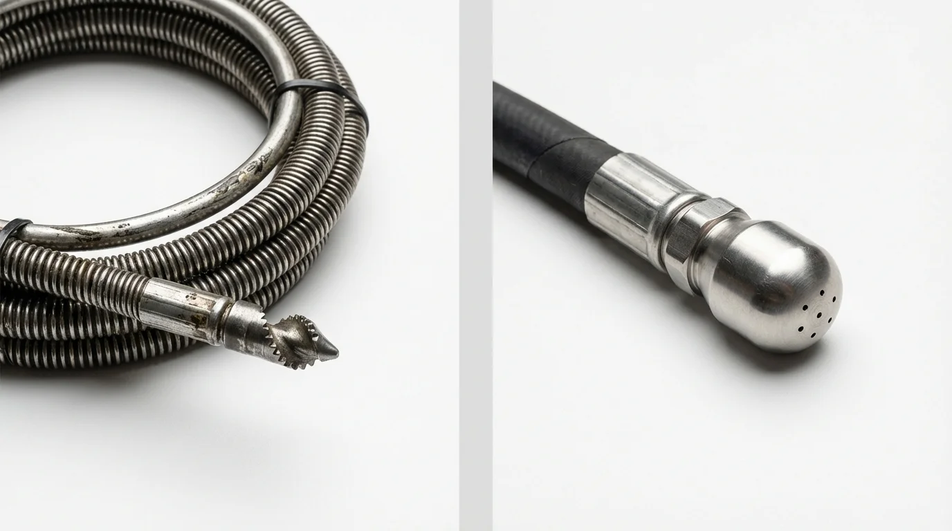 Drain snake cable and hydro jetting nozzle used for drain cleaning in Cohasset, MA