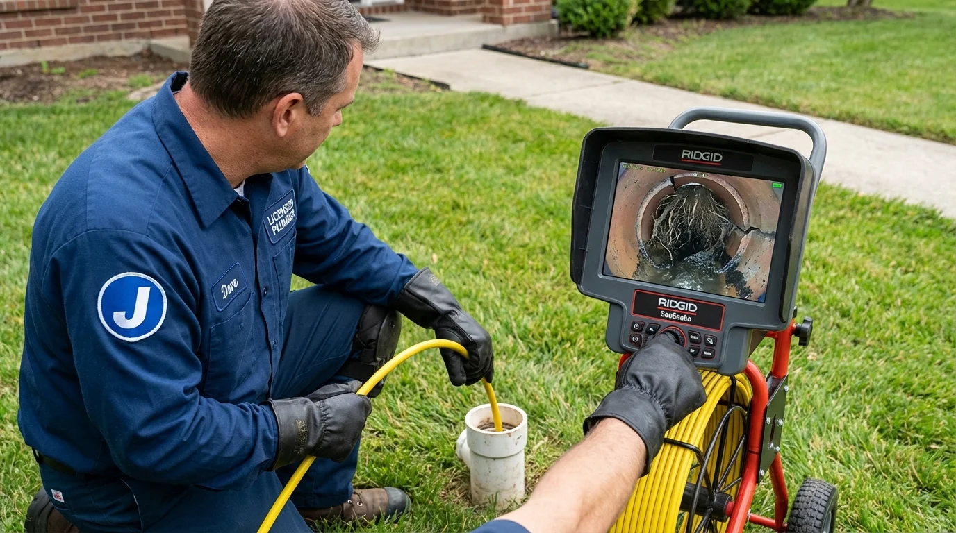 Sewer camera inspection being performed by Johns Plumbing LLC in Cohasset