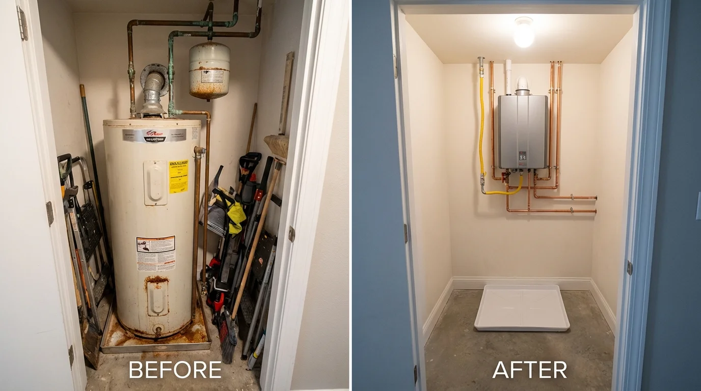 Tank water heater versus wall-mounted tankless unit comparison for Cohasset, MA homeowners