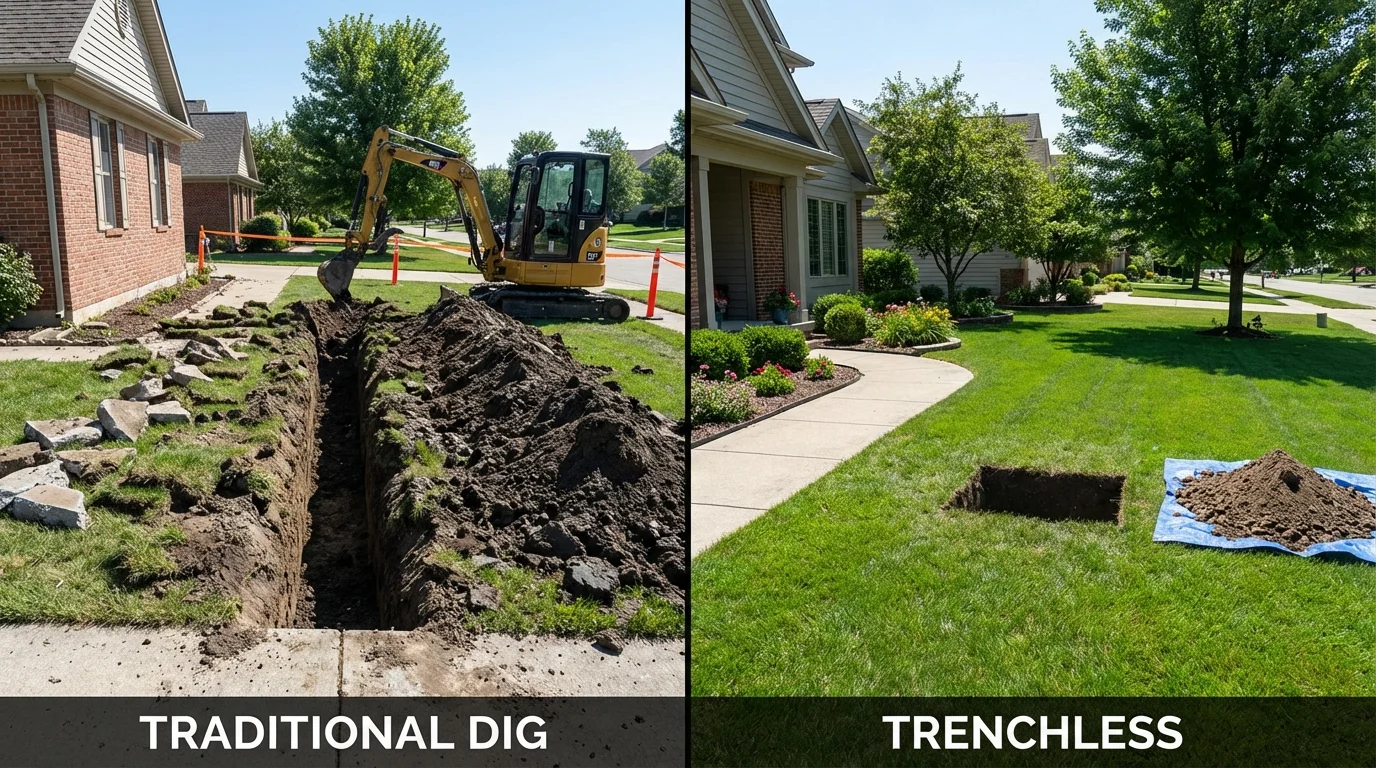 Trenchless sewer repair with minimal yard damage versus traditional excavation in Cohasset, MA
